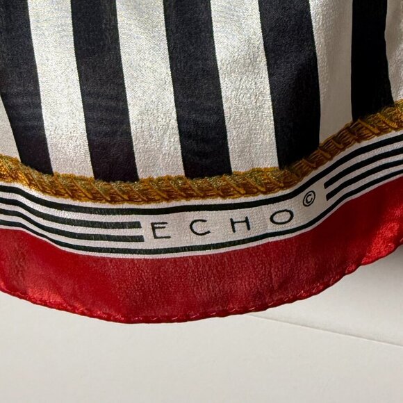Echo Silk Rectangle Scarf Striped Black, White & Red Vintage - Picture 2 of 7